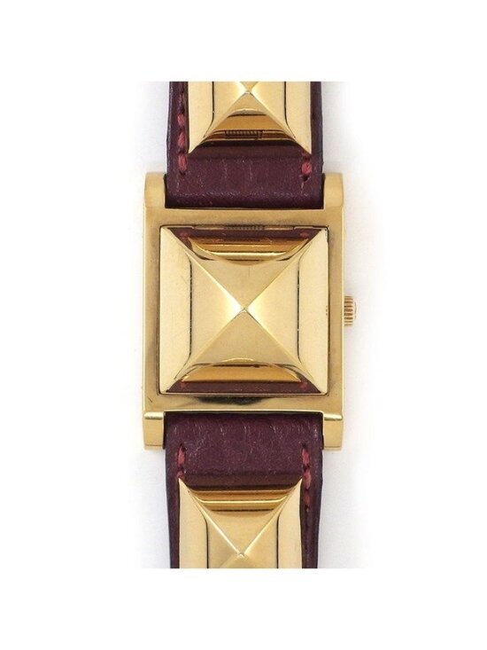 Hermes Accessories - Hermes Watch Medallion Studs Square White Dial Red Leather Quartz Analog
